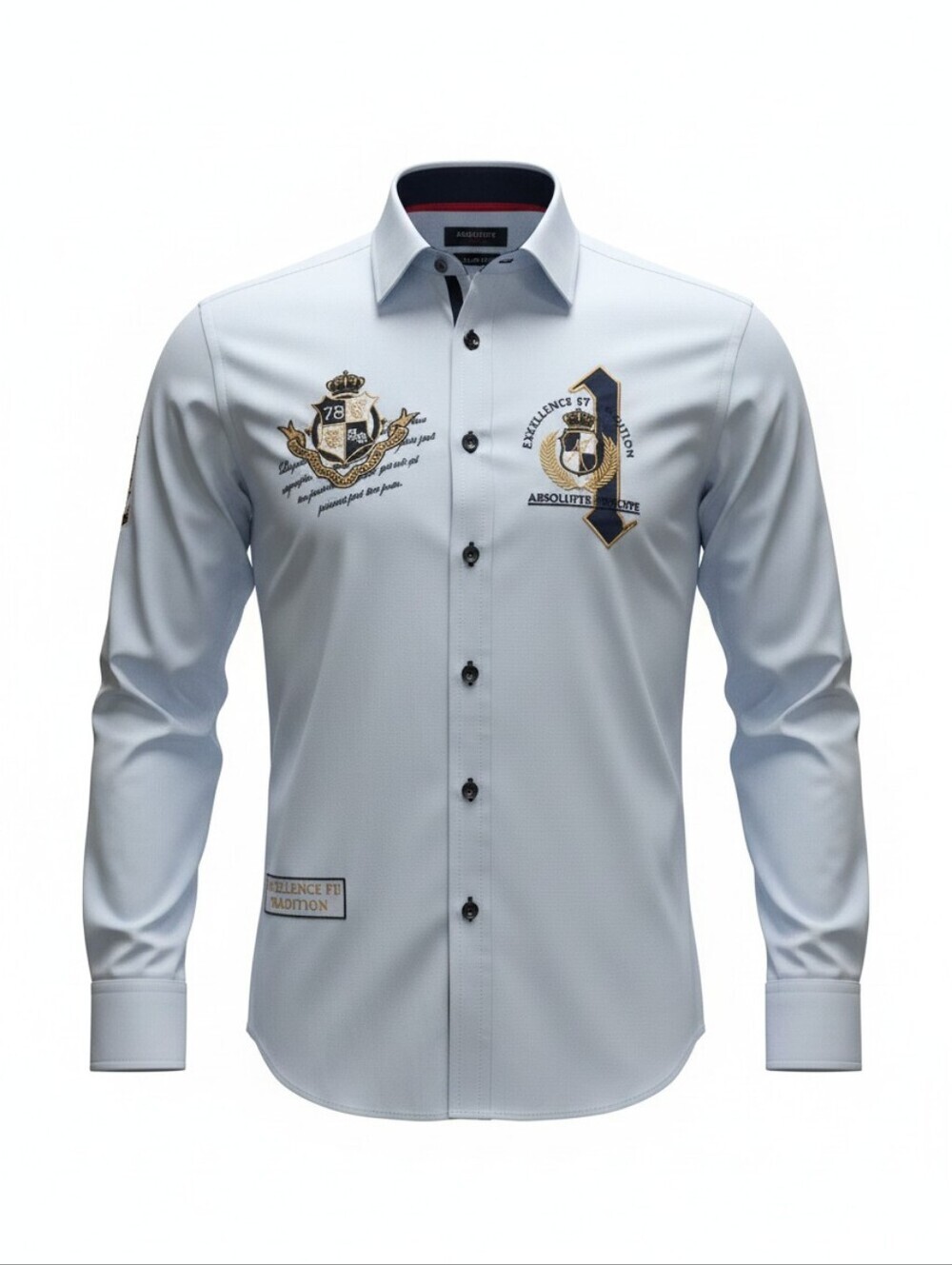 Absolute Rebellion Embroidered Light Blue Men's Dress Shirt Luxury Size 2 (S)